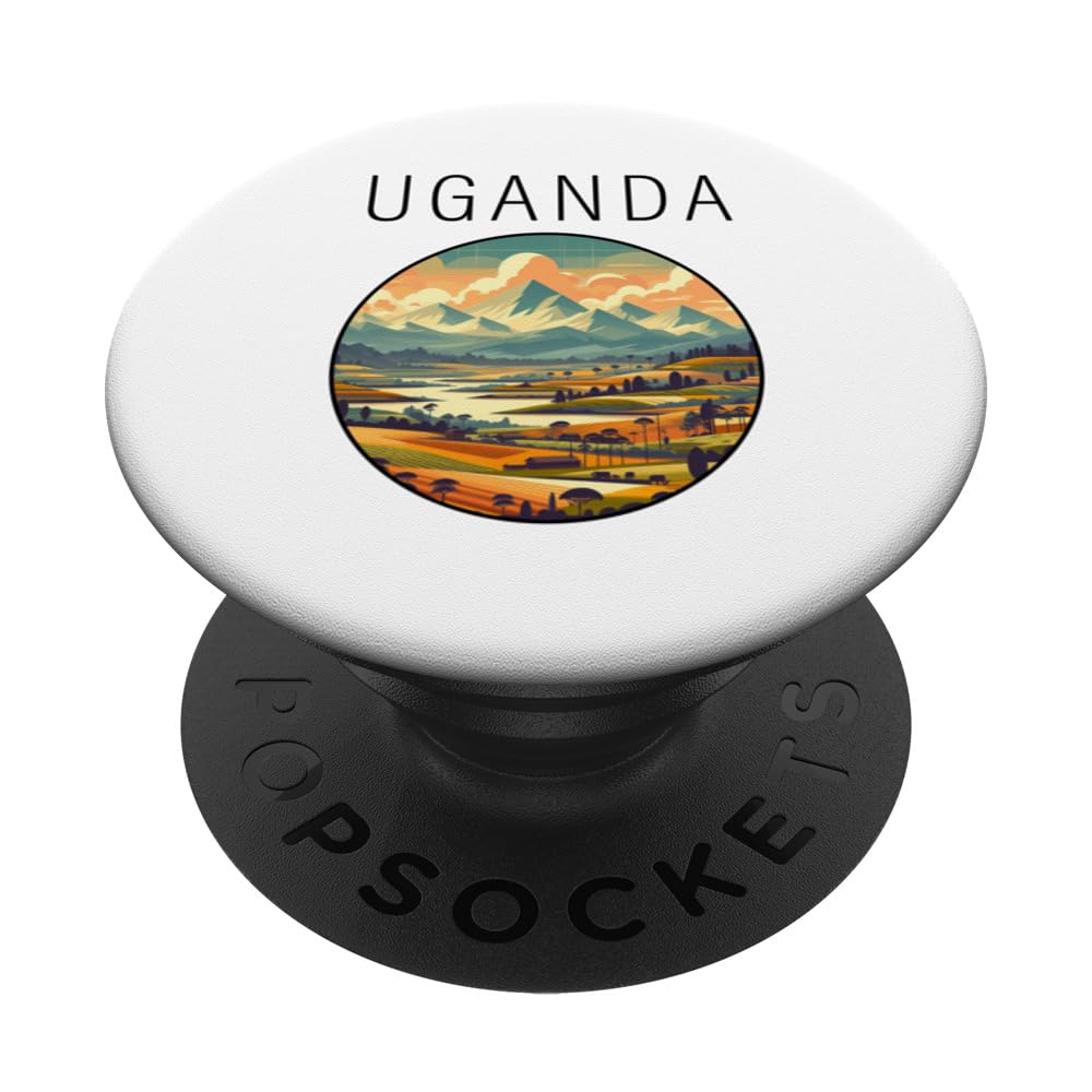 Uganda scenery Art Deco PopSockets Swappable PopGrip, Black