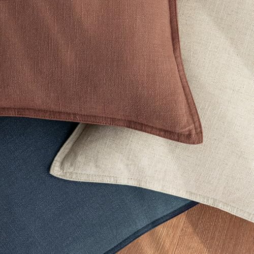 Image of 24x24 Inch Set of 2 Rust Red Decorative Linen Euro Solid Throw Pillow Covers Fall Boho Accent Farmhouse Couch Pillows Modern Neutral Home Decor for Bed Sofa Livingroom