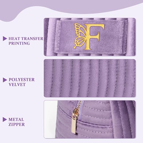 Image of COSHAYSOO Sister Birthday Gifts for Women Best Friend Bestie Friendship Fashion Makeup Bag Make Up Cosmetic Pouch Travel Size Toiletries Skin Care Essentials Organizer Purple Velvet Initial Letter F