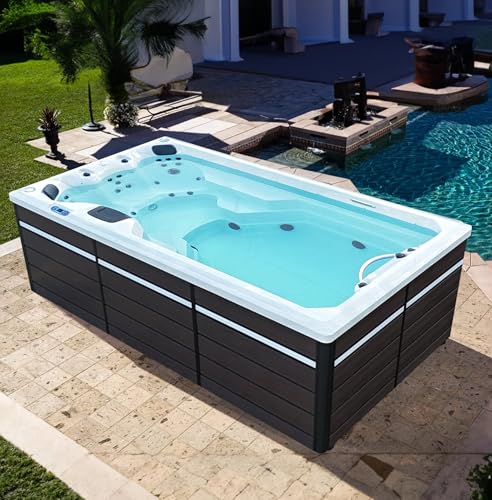 CANADIAN SPA CO. 2025 St Lawrence Swim SPA Al Aire Libre Resistente al Invierno, 4 Metros, 5 Personas, Swim SPA con iluminación LED, Altavoces y Cubierta Aislante.
