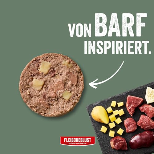 Fleischeslust Hundewurst, Pures Lamm mit Kartoffel als Futterbox (8x400g), Sensitive Nassfutter-Wurst schnittfest & getreidefrei, Hundefutter für ausgewachsene Hunde