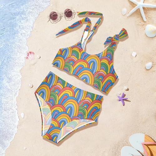 Colorful Rainbow Girls Two Piece Tankini Swimsuits Summer Bathing Suit Beach Swimwear Set2