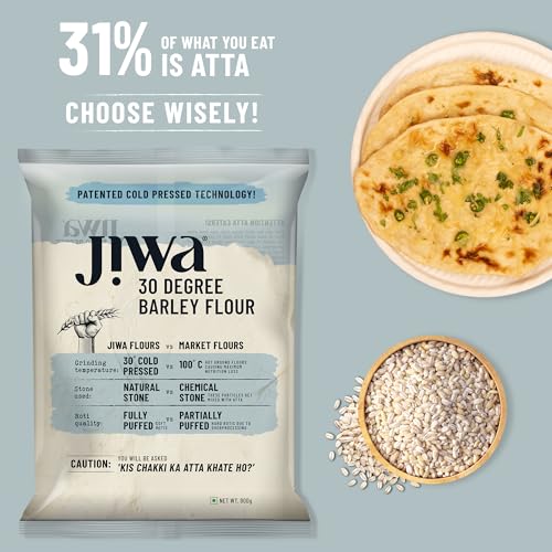 Image of Jiwa 30 Degree Barley Flour /Atta | Patented Cold Pressed Flour | Slow Ground | High Fiber | Jau Atta | 900 g (Pack of 3)