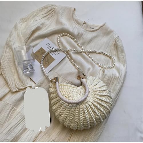 Conch Shell Knit Crochet Crossbody Shoulder Bag,Pearl Chain Handmade Woven Women Sling Bag,Elegant Delicate Compact Purse4
