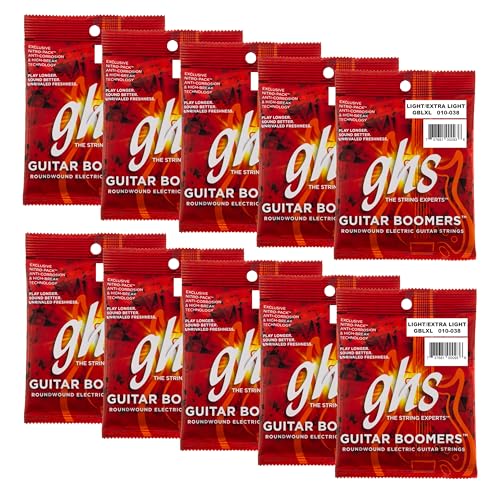 Image of GHS Boomers - Electric Guitar Strings - Nickel-Plated Steel, Roundwound on Hex Core, Bright Powerful Tone, Long-Lasting Durability - Made in USA - GBLXL SET - 10-38 Light /Extra Light - Pack of 10