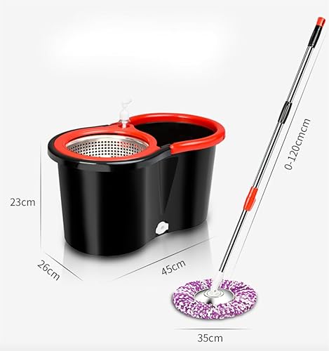 Miniatura 2 de Juego de trapeador giratorio y cubo con 2 cabezales de fregona de microfibra