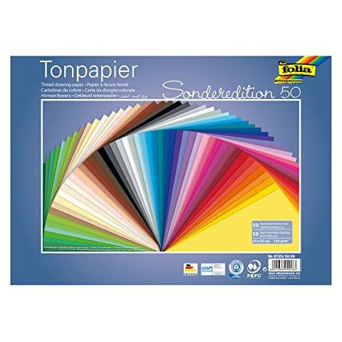 folia 6725/50 99 - Tonpapier Mix, 25 x 35 cm, 130 g/qm, 50 Blatt sortiert in 50 Farben - ideale Grundlage für vielseitige Bastelarbeiten Cover