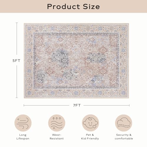 Tapete Ashler Boho Vintage 5x7 Beige Antideslizante miniatura 2