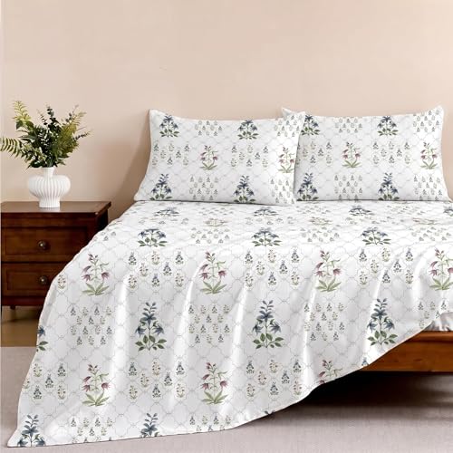 Image of Ishro Home Premium Bedsheet for Double Bed with 2 Pillow Covers - Cloud Cotton Bedsheet, Soft, Silky Smooth & Wrinkle Resistant, Luxury Printed Design (Flat Double Bed Size, Kyoto Bloom)