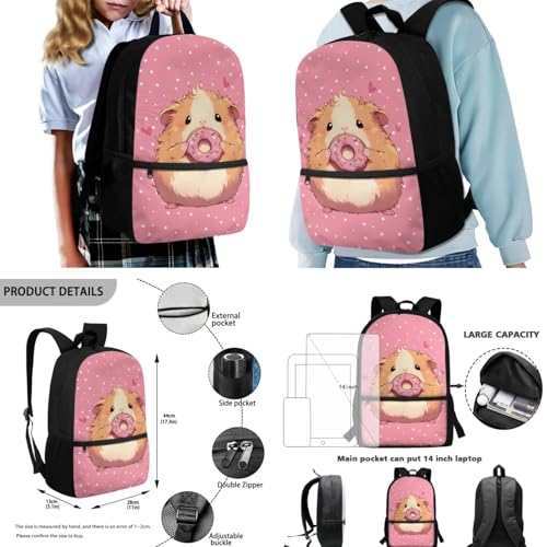 Dount Hamster Backpack for School Girls 6-8 8-10 Kawaii Girls Bookbag with Lunch Box Keychain 5 in 1 Set Kindergarten Elementary School Bag Set Lightweight 1st Grade Kids Book Bags2