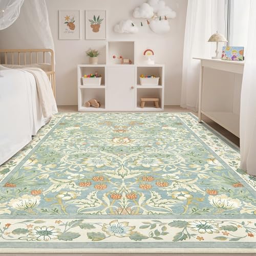 Tortania Area Rug Living Room Rugs - 5x7 Washable Boho Rug Vintage Oriental Distressed Farmhouse Large Thin Indoor Carpet for Living Room Bedroom Under Dining Table Home Office - Light Green