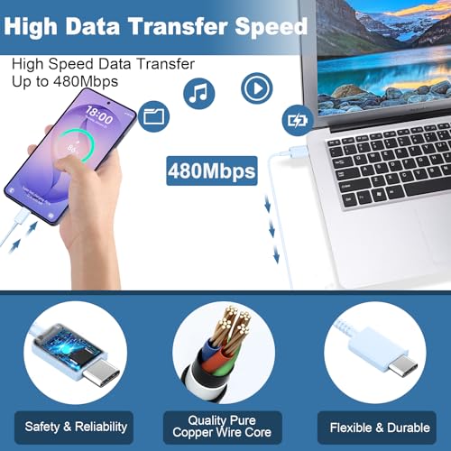 Cargador Android USB C de 25W y cable Tipo C para Samsung Note 20 Azul 5