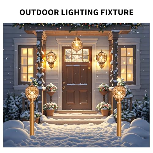 Gold Outdoor Wall Light Fixtures, Globe Exterior Aluminum Waterproof Porch Lights, Sphere Anti-Rust Outside Lantern Wall Mount with Amber Glass for Patio Backyard Garage Doorway Front Door