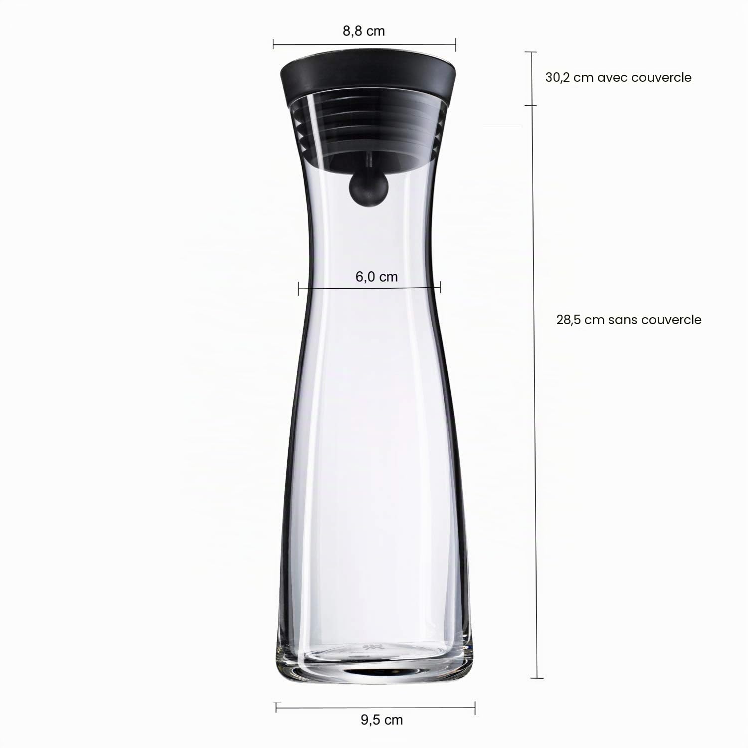 WMF Basic Carafe à eau, 1,0 l, hauteur 29 cm, carafe en verre, couvercle en silicone, fermeture CloseUp, Noir