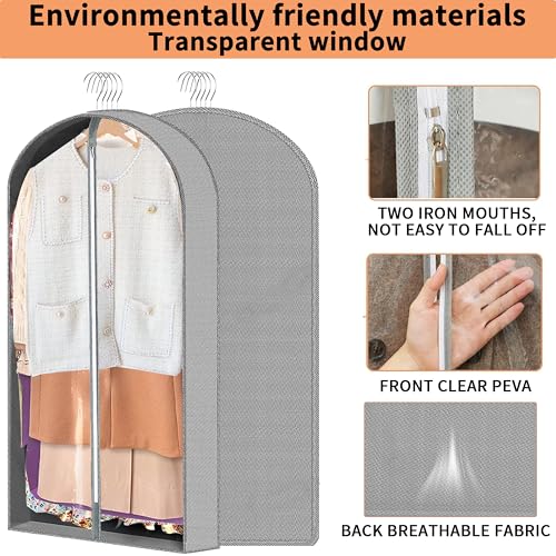 3 Pcs Garment Bags, 40" & 50" PEVA Moth-Proof Breathable Dust Cover, Hanging Clothes Covers with Bedroom, Suits, Padded Clothes, Shirts Prevent Dust - Image 4