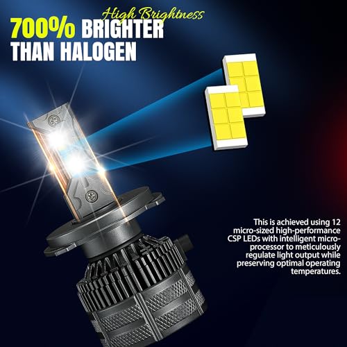 Image of OTO2EYE 100W H4 / H19 LED Headlight Bulbs for Car & Motorcycle | 10000LM | Low Beam Yellow & High Beam Yellow-White |6500K| Dual Color H4 Headlamp | Plug & Play | Pack of 2 | 2 Years Warranty
