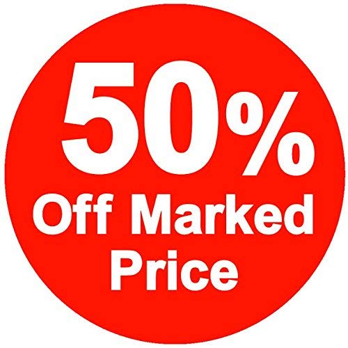 50 Percent Off Marked Price Stickers - 1000 Pack - 45mm