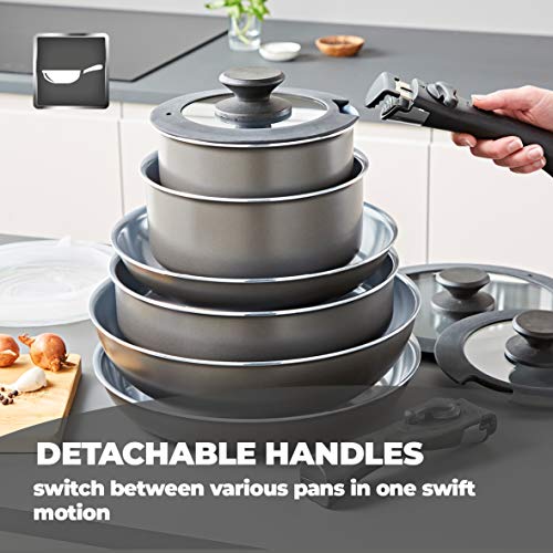 Tower Freedom T800200 13 Piece Cookware Set with Ceramic Coating, Stackable Design and Detachable Handles, Graphite, Aluminium 4 Gallery Image Tower Freedom T800200 13 Piece Cookware Set with Ceramic Coating, Stackable Design and Detachable Handles, Graphite, Aluminium 4 Gallery Image