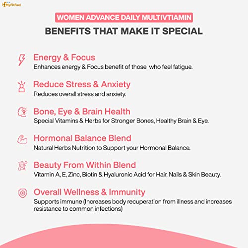 Image of MyFitFuel Advance Women Daily Multivitamin (37 Herbs, Vitamins & Minerals) For Skin, Hair & Nails, Bones, Strength, Immunity, Focus, Antioxidants & more (180 Tablets)