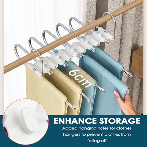Baxcdyswe Hosenbügel Platzsparend, 2 Stück 5 in 1 Edelstahl Kleiderbügel Hosen, Hosenkleiderbügel, rutschfest Mehrfach Bügel Hosenkleiderbuegel für Hosen, Kleidung, Handtücher, Schals, Jeans