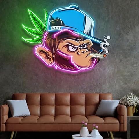 Monkey Marijuana Leaf Neon Sign Cannabis Weed LED Neon Lights Cover
