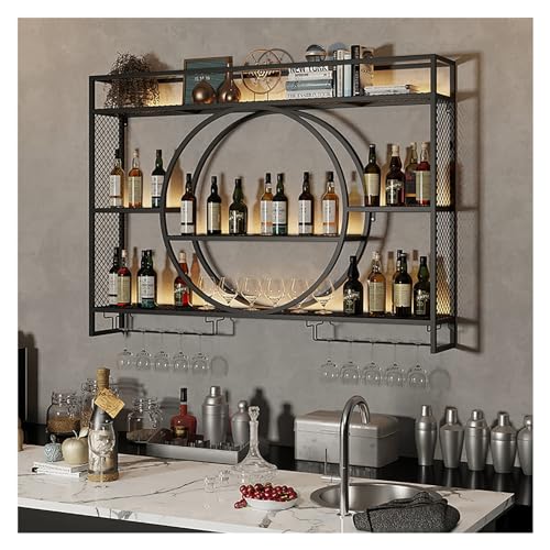 Casier à vin mural noir avec support de verre étagère flottante