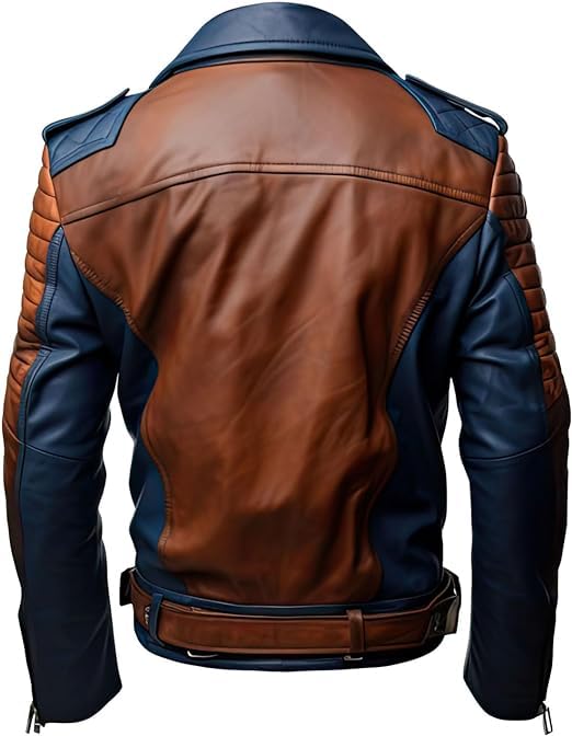 Image of Men's Biker Multi Color Leather Jacket, Leather Biker Jacket for Men, Faux Leather Biker Bomber Jacket
