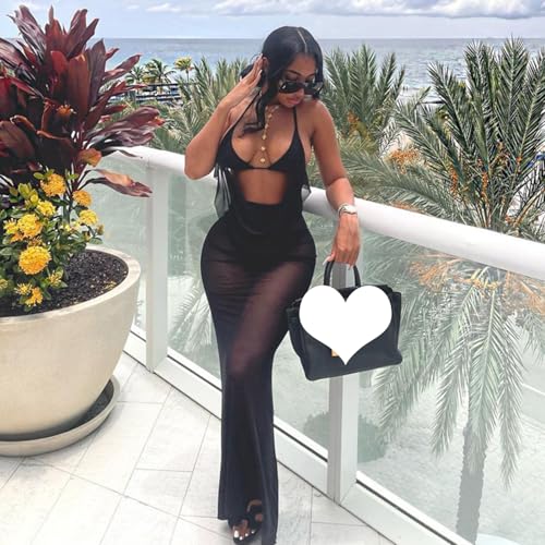 JasmyGirls Women Sexy Halter Backless Dress 3 Pieces Sheer Club Bodycon Summer Beach Cover Ups2