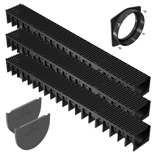 AxHeLL Canaleta de Drenaje Negra con Rejilla de Plastico 1000x100x70 mm Kit 3 Metros