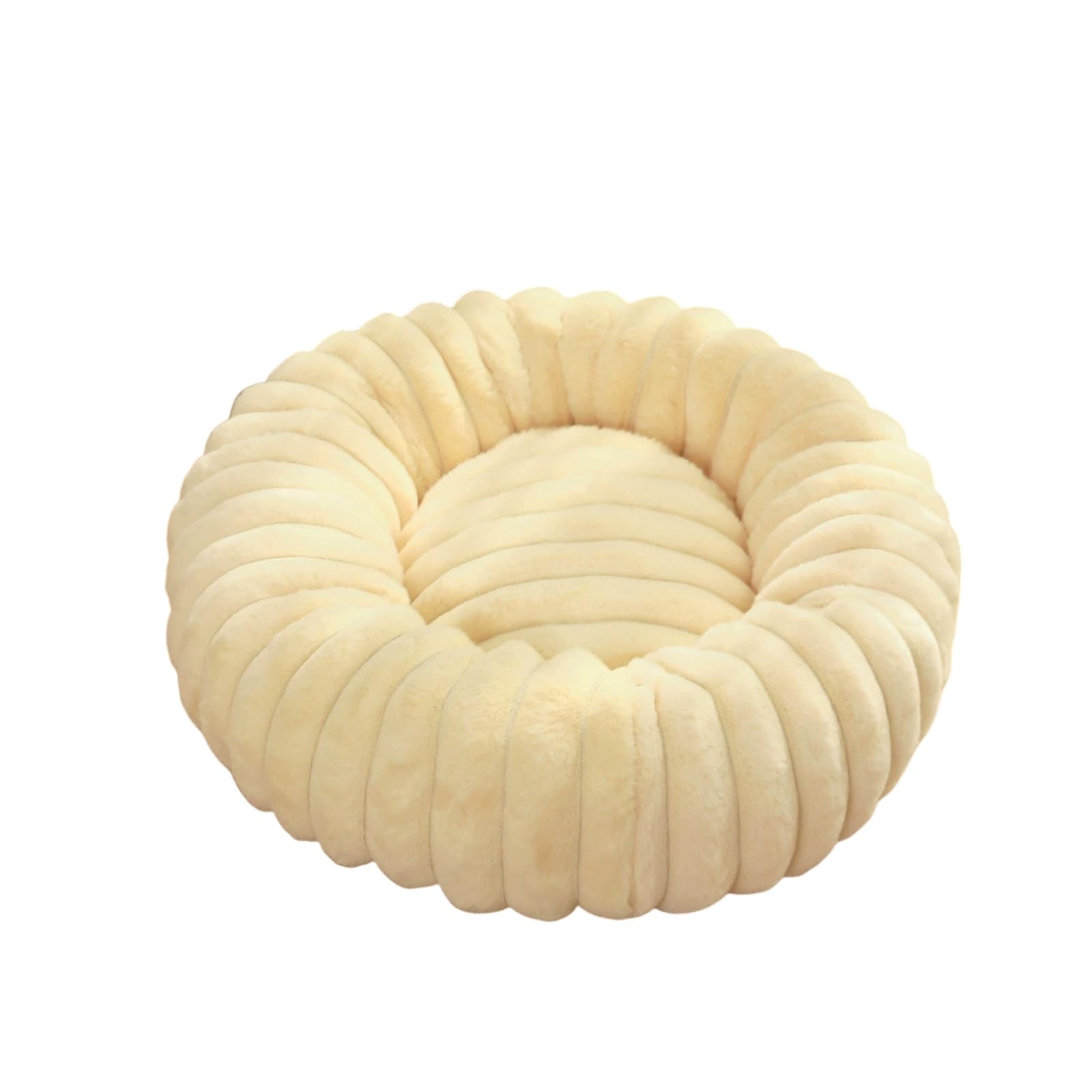 Mateju Plush Donut Pet Bed, Fluffy Pet Cushion Thick Warm Soft Plush Dog Cat Bed for Indoor Stripe Style Calming Puppy Kitten Petbed with Non Slip Bottom, for Small Medium (Cream Yellow,60cm)