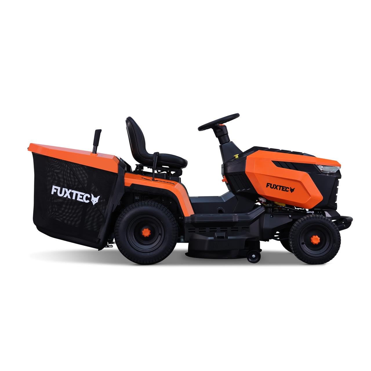 Tractor cortacésped FUXTEC FX-RMT84M, Ancho 83 cm, 6 Alturas, Motor Gasolina, Cambio Manual, recogedor 280 L y función de siega Marcha atrás