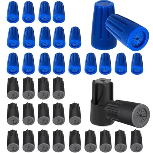 40PCS Waterproof Outdoor Wire Electrical Connectors,Sealant Twist Nuts Caps Cable Terminal Connector Gel for Landscape Light, Building Application, Wet Location Installation, 22AWG-12AWG, Black&Blue
