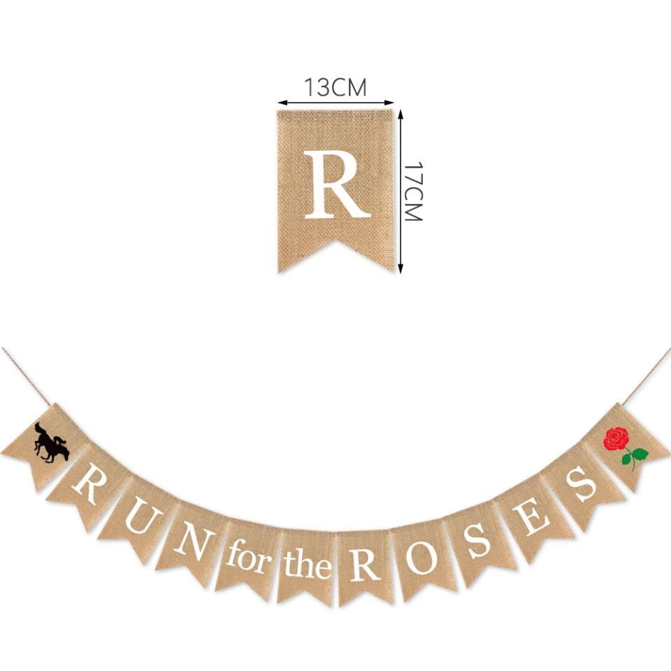 SWSATYW Burlap Run for The Roses Banner Kentucky Derby Party Garland Supplies Horse Racing Mantel Fireplace Decoration - Image 4
