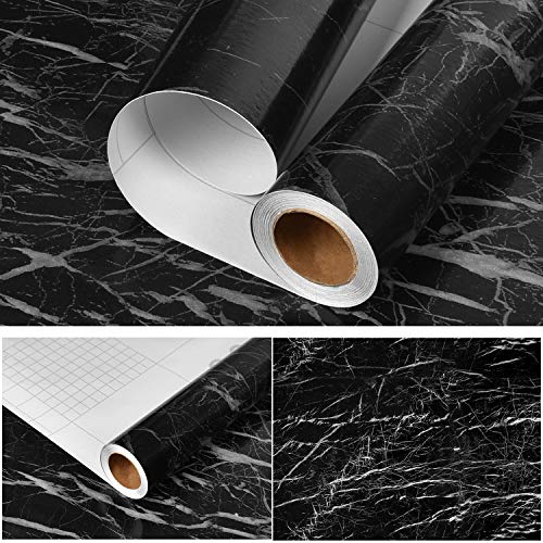 Image of Caltero Black Marble Wallpaper 17.7 inch x 78.7 inch Black Marble Contact Paper Peel and Stick Wallpaper Self Adhesive Removable Waterproof Marble Wallpaper PVC for Kitchen Countertop Table Shelf Drawer