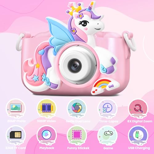 Image of Kids Camera Digital Camera for Age 3-8,1080P HD Video Selfie Toddler Camera with Soft Cover, Christmas Birthday Gifts for Kids - 32GB SD Card - Pink