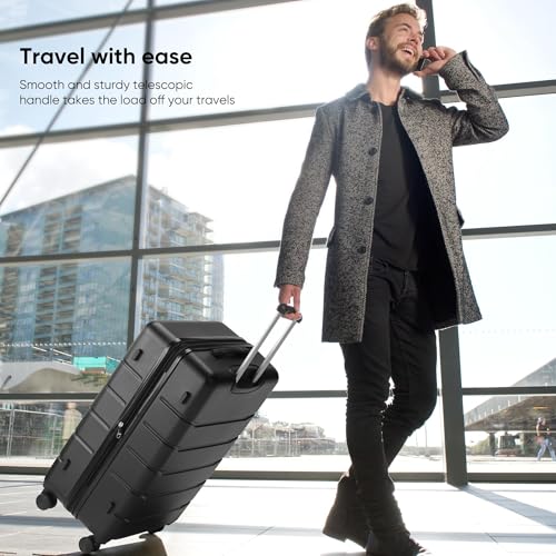 Image of OLIXIS 29 Inch Luggage, Hardside Checked Suitcase with Spinner Wheels, Lightweight ABS Hard Shell Travel Luggage, TSA Approved Lock, Expandable Large Suitcase for Business & Travel-Black