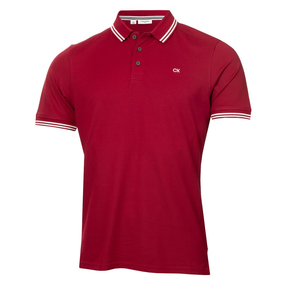 Calvin Klein Mens Campus Tipped Polo Shirt - Burgundy Tipped - XL