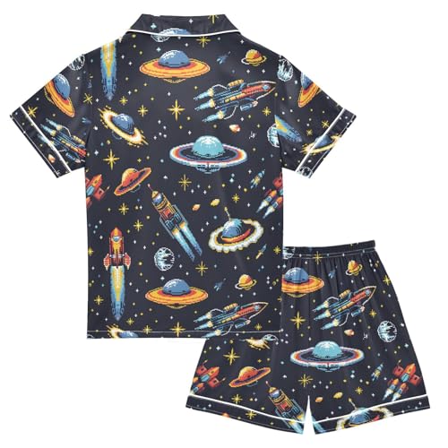 ALAZA Starry Space Planet Solar System Pajamas Satin Pajama Set Short Sleeve Button Down Sleepwear2