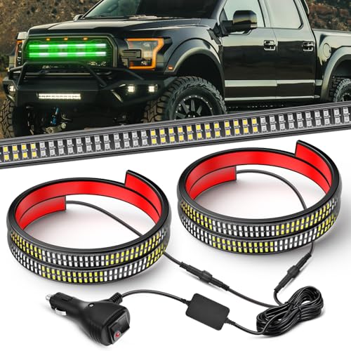 Image of Nilight 2PCS 24 inch Truck Grille Strobe Lights Strip 384 LED Emergency Light Green White Flexible Side Flashing Warning Caution Safety Waterproof Lighting Kit for Trucks Tow Plow Construction Vehicle
