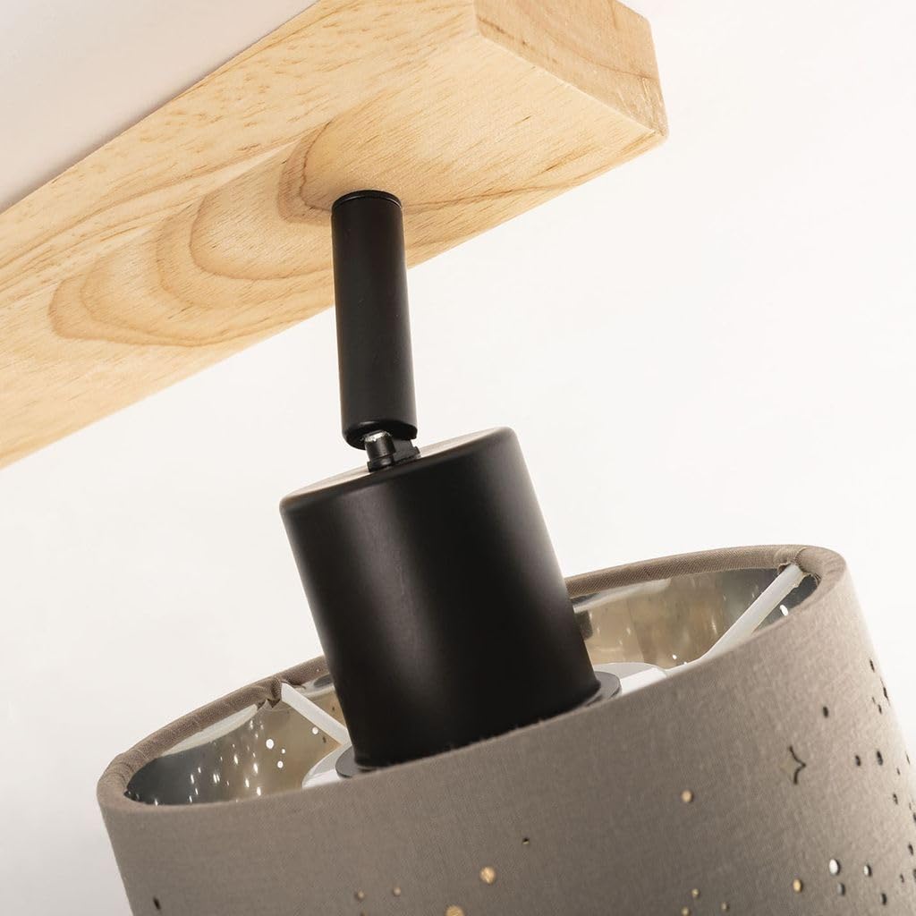 BRILONER - Deckenlampe mit Sternenhimmel, schwenkbar, Lampenschirm aus Stoff, Deckenleuchte, Lampe, Schlafzimmerlampe, Küchenlampe, Deckenstrahler, Deckenbeleuchtung, 65x13x15,5 cm, Taupe