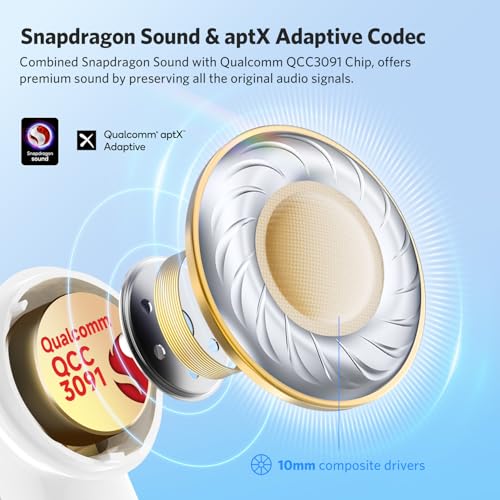 Image of EarFun Air Pro 4 Hybrid Adaptive Noise Canceling Wireless Earbuds Bluetooth,2024 VGP Award,Qualcomm Snapdragon Sound, aptX Lossless, 6 Mics AI CVC Call, LDAC Hi-Res Audio,52H Playtime,Glossy White