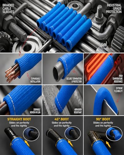 Image of Spark Plug Wire Boots Cover - 8 PCS 2500 Spark Plug Heat Sleeve, 6 Inches Spark Plug Wire Heat Shield Protector Protection Replacement for LS1 / LS2 SBC BBC 350 454 Car Truck, Blue
