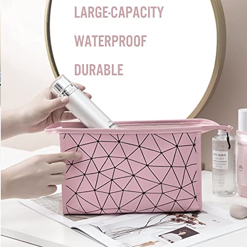 Mikytoper-Makeup-Bags-3-PCS-Double-Layer-Cosmetic-Bag-2-Make-Up-Bags-with-Diamond-Pattern-Travel-Toiletry-Bags-for-Men-and-Women-Pink
