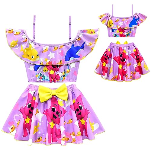Image of Kids Girls Swimwear,1 /2 Piece Swimwear Set 2-9Years Off Shoulder Bikini Set 3D Printing Cute Sharks Bathing Suits for Girls