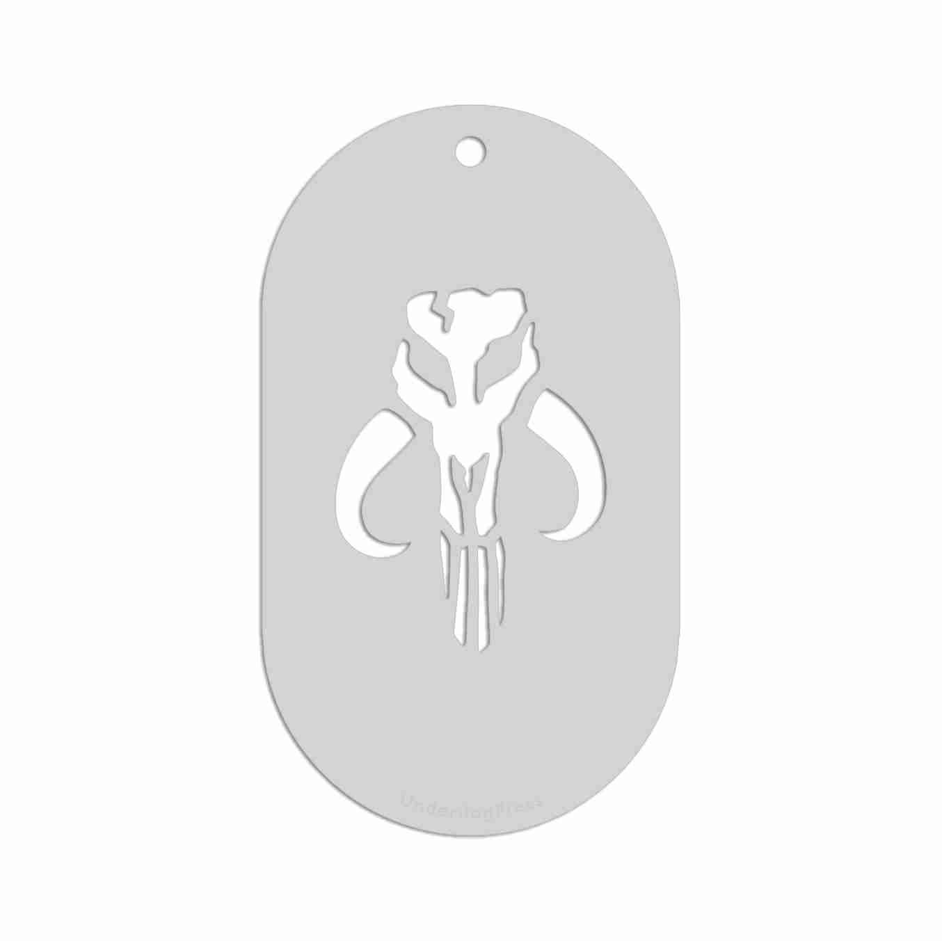 Stencil- Mandalorian Skull, 1.75x1.3 Inch Image on 3.5x2 Border, Size 1