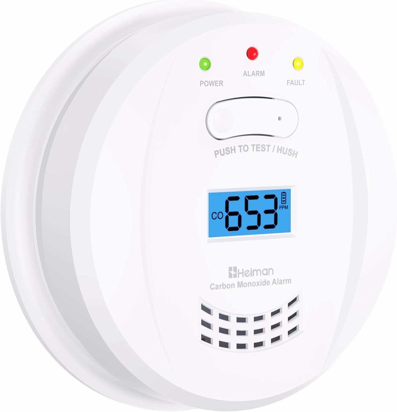 HEIMAN 10-Year Life Carbon Monoxide Detector Alarm, EN 50291, Replaceable Battery Operated CO Alarm Detector, with LCD Digital Display Carbon Monoxide Detector-723ESY (723)