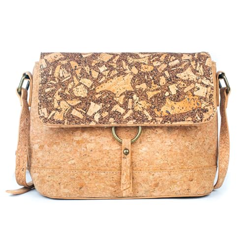 DeCarbonize Crossbody Bolso de Corcho Cuero Vegano Sostenible Mujer Bandolera, marrón, 22 cm x 16.5 cm x 2 cm