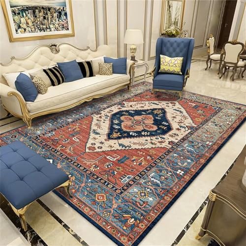 Tapis de chambre rouge lavable grand format 160X230 pour déco salon style rétro