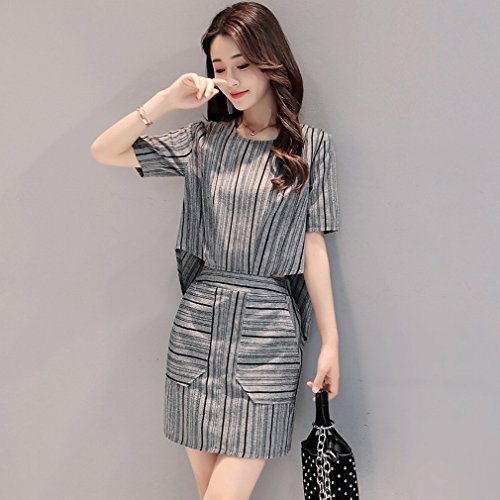 Robe rayée coton et lin GUO effet deux pièces trompe l'oeil respirante taille XL