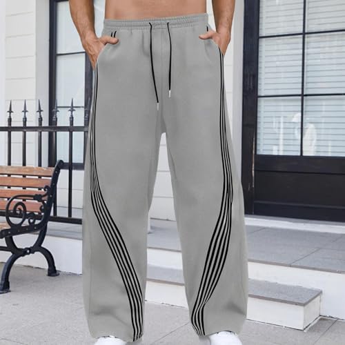 Men's Baggy Sweatpants Casual Wide Leg Striped Open Bottom Drawstring Pants Y2K Comfort Track Pants with Pockets2